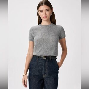 QUINCE Sz XL 100% Cashmere Heather Gray Short Sleeve Tee Sweater EUC